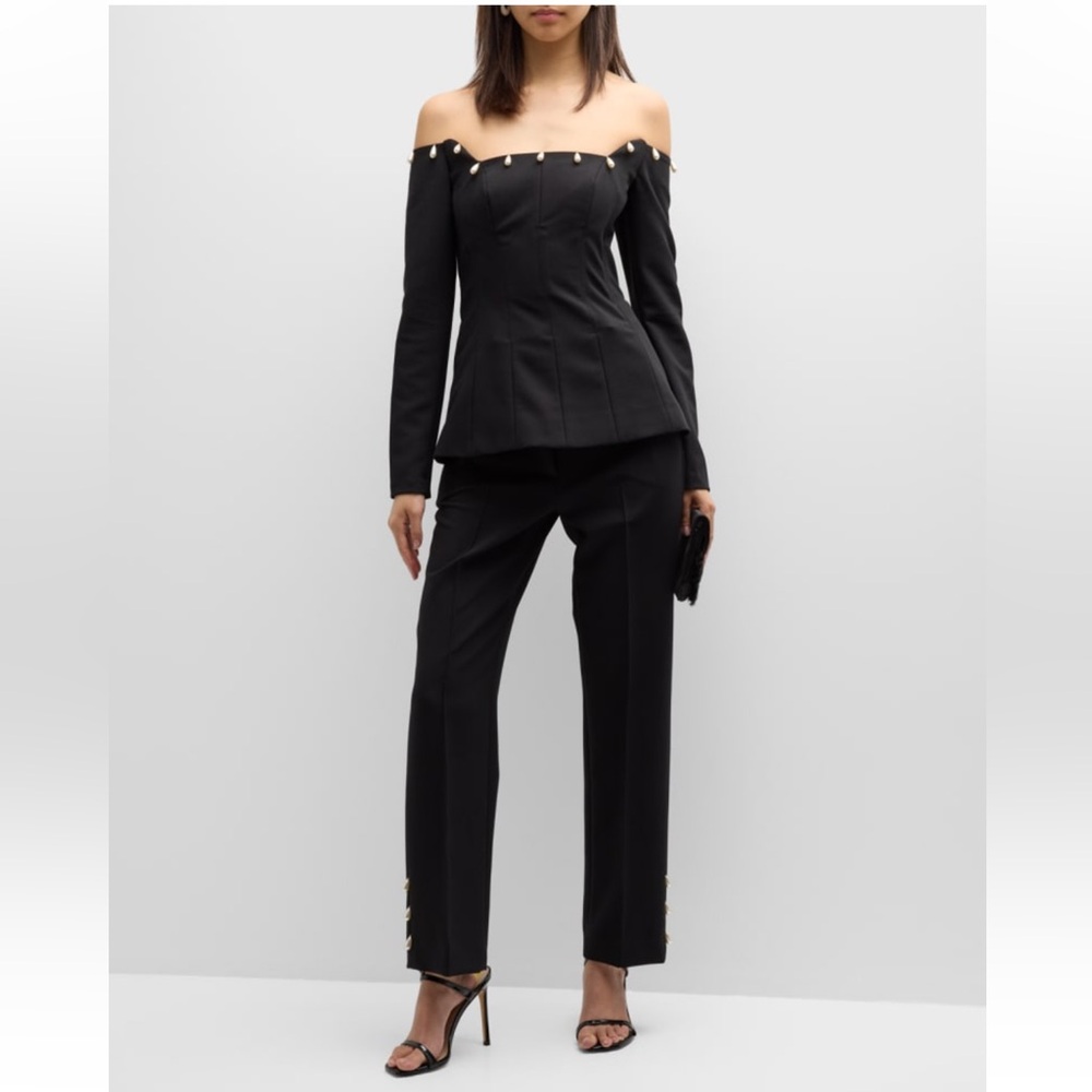 Lela Rose Faux Pearl Detail Off The Shoulder Top